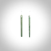 Hand crafted New Zealand Jade Inanga Jade drop earrings with Sterling Silver Hooks. Jade drop earrings, packaged in a woven kete pouch.